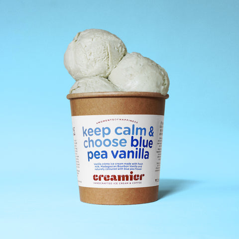 Singapore Creamier Handcrafted Ice Cream blue pea vanilla scoops on pint