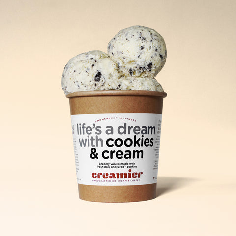 Singapore Creamier Handcrafted Ice Cream cookies & cream scoops on pint