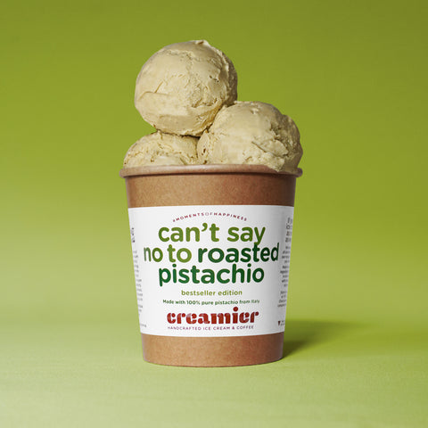 Singapore Creamier Handcrafted Ice Cream roasted pistachio scoops on pint