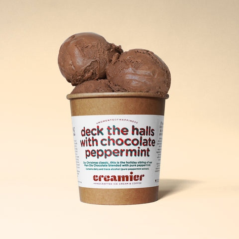 Singapore Creamier Handcrafted Ice Cream chocolate peppermint scoops on pint